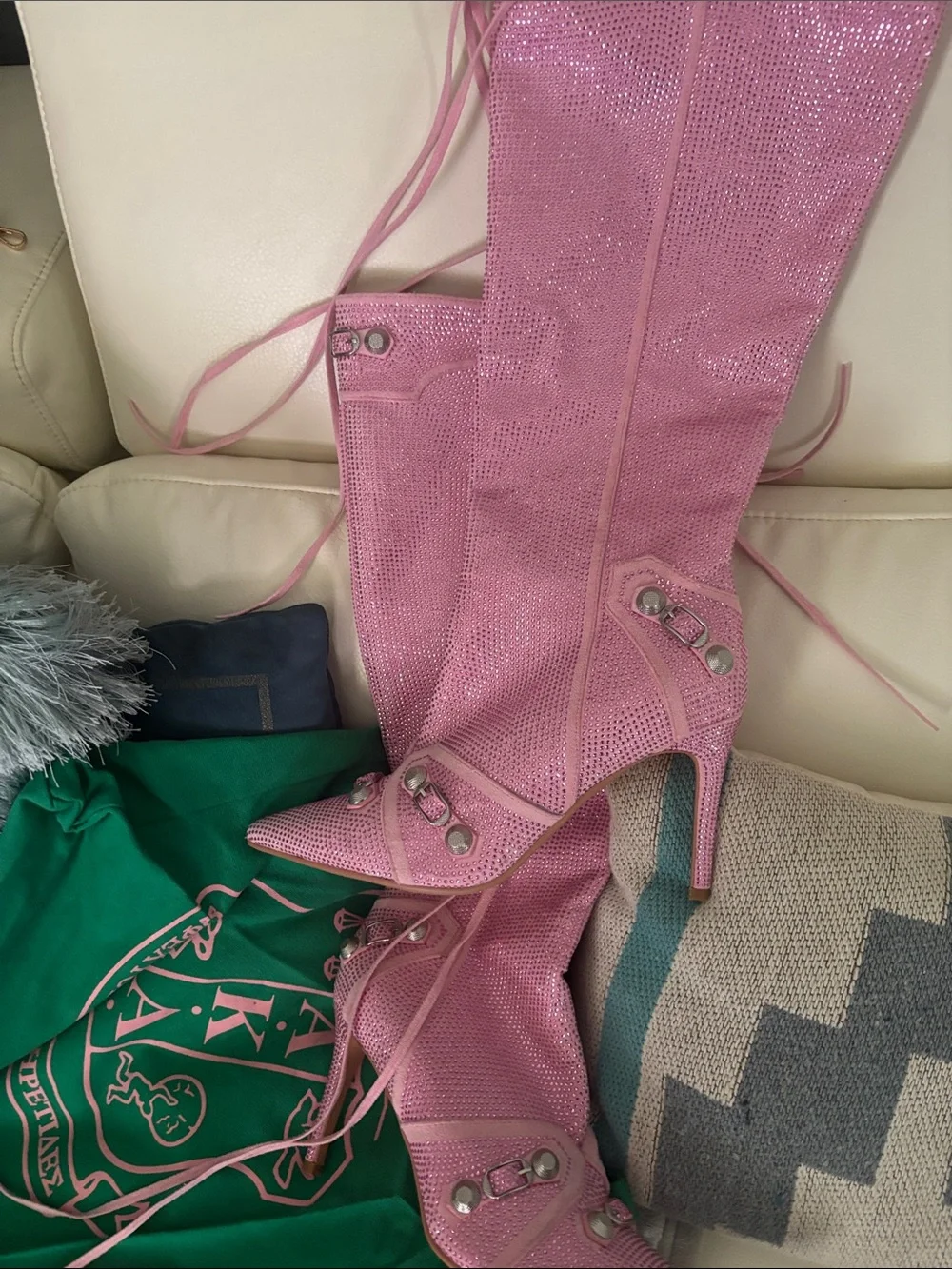 Pink Sparkle Knee-High Lace-Up Women's Boots